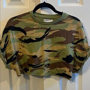 Bershka Green Camouflage Crop Top